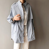 Fashion Trench Coats Female Spring Windbreaker Drawstring Coats Casual Loose Safari Clothes Stand Collar - Sellve