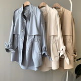 Fashion Trench Coats Female Spring Windbreaker Drawstring Coats Casual Loose Safari Clothes Stand Collar - Sellve