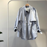 Fashion Trench Coats Female Spring Windbreaker Drawstring Coats Casual Loose Safari Clothes Stand Collar - Sellve