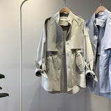 Fashion Trench Coats Female Spring Windbreaker Drawstring Coats Casual Loose Safari Clothes Stand Collar - Sellve