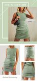 Cotton Ruched Drawstring Sexy Party Dress Women Sleeveless Elastic Mini Dress Vintage Summer Bodycon Club Wear - Sellve