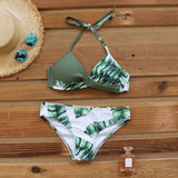 Sexy Push Up Bikinis Set Swimwear Women Swimsuits Bathing Suit Women Halter biquini Leaf Print Beach Wear Bikini - Sellve