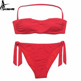 Solid Women Swimsuit  Brazilian Cut Bottom Bikini Set Push Up Swimwear Femme Bathing Suits Sport Beach Wear - Sellve