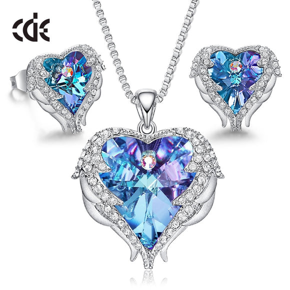 Women Necklace Earrings Jewelry Set Embellished With Crystals from Swarovski Women Heart Pendant Stud Fashion Jewelry Gift - Sellve