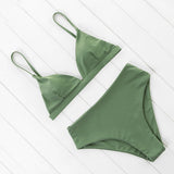 Bikini Swimwear Swimsuit Women Solid Bathing Suit Green Neno Bikini Set With Pad Female High Waist Beachwear - Sellve