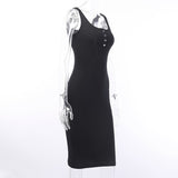 WannaThis Knee-Length Dress Knitted Elastic Sleeveless Bodycon elegant Women Summer Sexy V-Neck Button Party Slim Dresses - Sellve