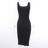 WannaThis Knee-Length Dress Knitted Elastic Sleeveless Bodycon elegant Women Summer Sexy V-Neck Button Party Slim Dresses - Sellve