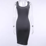 WannaThis Knee-Length Dress Knitted Elastic Sleeveless Bodycon elegant Women Summer Sexy V-Neck Button Party Slim Dresses - Sellve