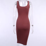 WannaThis Knee-Length Dress Knitted Elastic Sleeveless Bodycon elegant Women Summer Sexy V-Neck Button Party Slim Dresses - Sellve