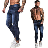 Men Elastic Waist Skinny Jeans Men Stretch Ripped Pants Streetwear Mens Denim Jeans Blue - Sellve