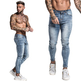 Men Elastic Waist Skinny Jeans Men Stretch Ripped Pants Streetwear Mens Denim Jeans Blue - Sellve