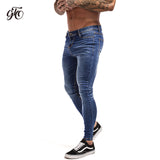 Men Elastic Waist Skinny Jeans Men Stretch Ripped Pants Streetwear Mens Denim Jeans Blue - Sellve