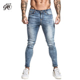 Men Elastic Waist Skinny Jeans Men Stretch Ripped Pants Streetwear Mens Denim Jeans Blue - Sellve