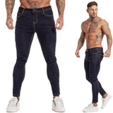 Men Elastic Waist Skinny Jeans Men Stretch Ripped Pants Streetwear Mens Denim Jeans Blue - Sellve