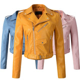 New Arrival Winter Autumn Motorcycle leather jackets yellow leather jacket women leather coat  slim PU jacket Leather - Sellve