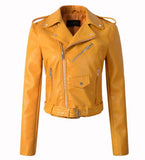 New Arrival Winter Autumn Motorcycle leather jackets yellow leather jacket women leather coat  slim PU jacket Leather - Sellve