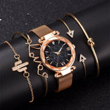 Luxury Brand Rose Gold Starry Sky Dial Watches Women Ladies Crystal Bracelet Quartz Wrist Watch 5 PCS Set - Sellve