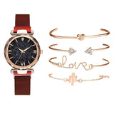 Luxury Brand Rose Gold Starry Sky Dial Watches Women Ladies Crystal Bracelet Quartz Wrist Watch 5 PCS Set - Sellve