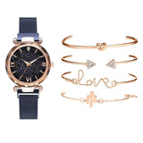 Luxury Brand Rose Gold Starry Sky Dial Watches Women Ladies Crystal Bracelet Quartz Wrist Watch 5 PCS Set - Sellve