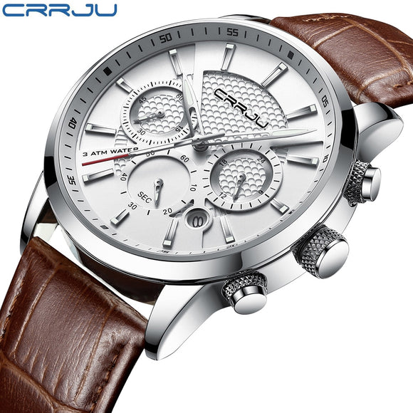 New Fashion Men Watches Analog Quartz Wristwatches 30M Waterproof Chronograph Sport Date Leather Band Watches - Sellve