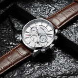 New Fashion Men Watches Analog Quartz Wristwatches 30M Waterproof Chronograph Sport Date Leather Band Watches - Sellve