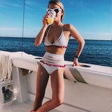 Sexy Halter Retro Mesh Hollow Out String Biquini Bathing Suit Female Swimsuit High Waist Plus Size Swimwear - Sellve