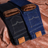 Winter Thermal Warm Flannel Stretch Jeans Mens Winter Quality Fleece Pants Men Straight Flocking Trousers Jean - Sellve