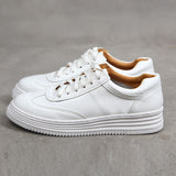 Fashion White Split Leather Women Chunky Sneakers White Shoes - Sellve