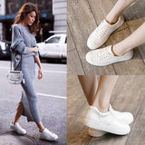 Fashion White Split Leather Women Chunky Sneakers White Shoes - Sellve