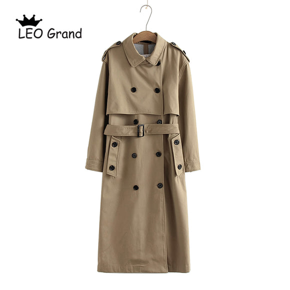 Vee Top women casual solid color double breasted outwear fashion sashes office coat chic epaulet design long trench - Sellve