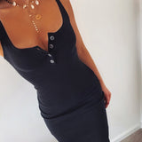 WannaThis Knee-Length Dress Knitted Elastic Sleeveless Bodycon elegant Women Summer Sexy V-Neck Button Party Slim Dresses - Sellve