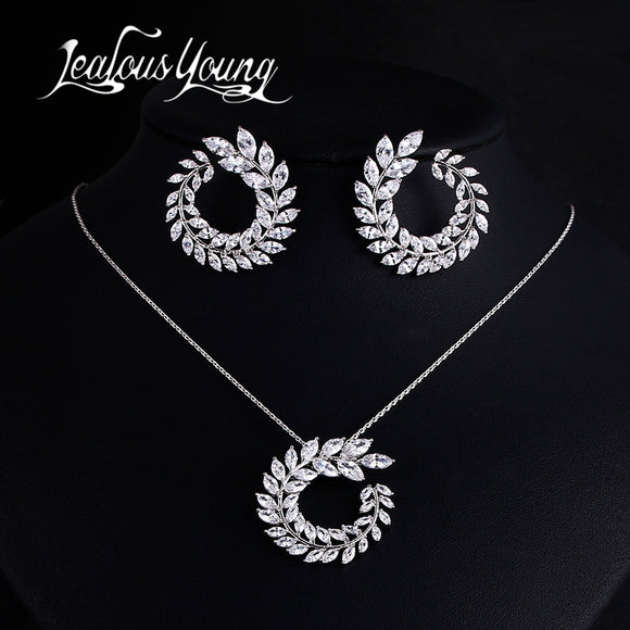 Two Size New Design Luxury AAA Zircon Olive Branch Earrings and Pendant Jewelry Sets For Fashion Women - Sellve