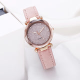 Casual Women Romantic Starry Sky Wrist Watch Leather Rhinestone Designer Ladies Clock Simple Dress Gfit - Sellve