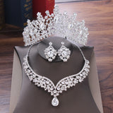 Baroque Crystal Water Drop Bridal Jewelry Sets Rhinestone Tiaras Crown Necklace Earrings for Bride Wedding - Sellve