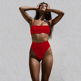 Sexy Bikinis Solid Push Up Bikini Hot Sale Padded Bra Straps High Waist Swimsuit Female Swimwear - Sellve