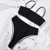 Sexy Bikinis Solid Push Up Bikini Hot Sale Padded Bra Straps High Waist Swimsuit Female Swimwear - Sellve