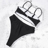 Sexy Bikinis Solid Push Up Bikini Hot Sale Padded Bra Straps High Waist Swimsuit Female Swimwear - Sellve