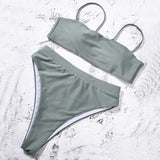 Sexy Bikinis Solid Push Up Bikini Hot Sale Padded Bra Straps High Waist Swimsuit Female Swimwear - Sellve