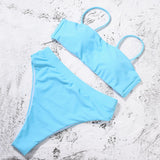 Sexy Bikinis Solid Push Up Bikini Hot Sale Padded Bra Straps High Waist Swimsuit Female Swimwear - Sellve