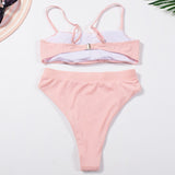 Sexy Bikinis Solid Push Up Bikini Hot Sale Padded Bra Straps High Waist Swimsuit Female Swimwear - Sellve