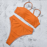 Sexy Bikinis Solid Push Up Bikini Hot Sale Padded Bra Straps High Waist Swimsuit Female Swimwear - Sellve