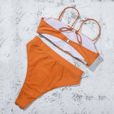 Sexy Bikinis Solid Push Up Bikini Hot Sale Padded Bra Straps High Waist Swimsuit Female Swimwear - Sellve