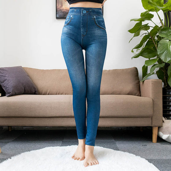 Slim Women Leggings Faux Denim Jeans Leggings Sexy Long Pocket Printing Summer Leggings Casual Pencil Pants - Sellve