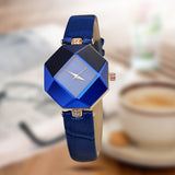 Women Watches Gem Cut Geometry Crystal Leather Quartz Wristwatch Fashion Dress Watch Ladies Gifts Clock - Sellve