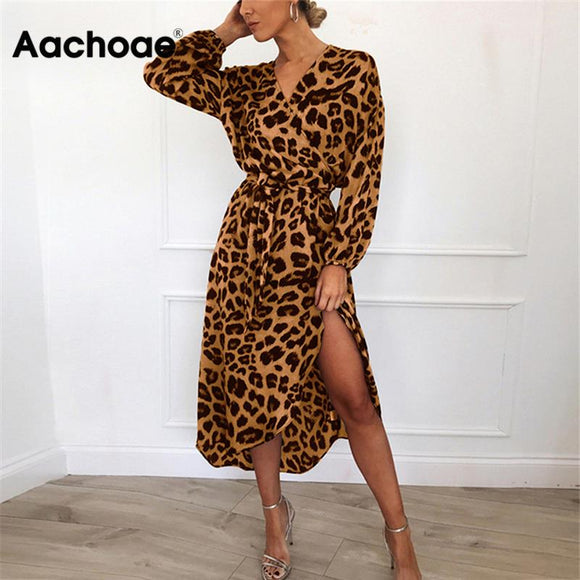 Women Vintage Long Beach Dress Loose Long Sleeve V-neck A-line Sexy Party Dress - Sellve