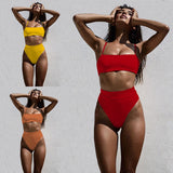 Sexy Bikinis Solid Push Up Bikini Hot Sale Padded Bra Straps High Waist Swimsuit Female Swimwear - Sellve