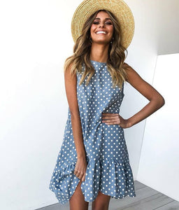 Wave Point Dress Ruffle Women Spring Summer Street Sexy Casual Slim Thin Beach Party O Neck Mini Polka Dot Dress - Sellve