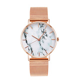 Fashion Rose Gold Mesh Band Creative Marble Female Wrist Watch Luxury Women Quartz Watches - Sellve