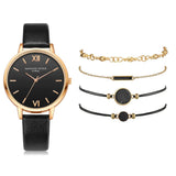 Watch Set Women 5pcs Woman Quartz Wristwatch Leather Ladies Bracelet Luxury Watch - Sellve