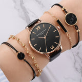 Watch Set Women 5pcs Woman Quartz Wristwatch Leather Ladies Bracelet Luxury Watch - Sellve